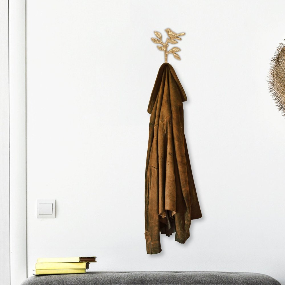 Gancho de pared de hierro fundido dorado envejecido de 5" con forma de pájaro