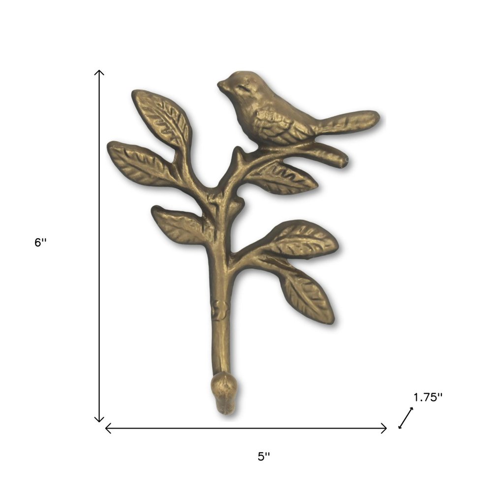Gancho de pared de hierro fundido dorado envejecido de 5" con forma de pájaro