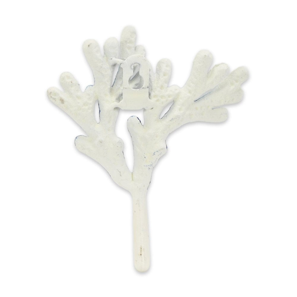 Gancho de pared de hierro fundido azul y blanco de 5" con diseño de coral