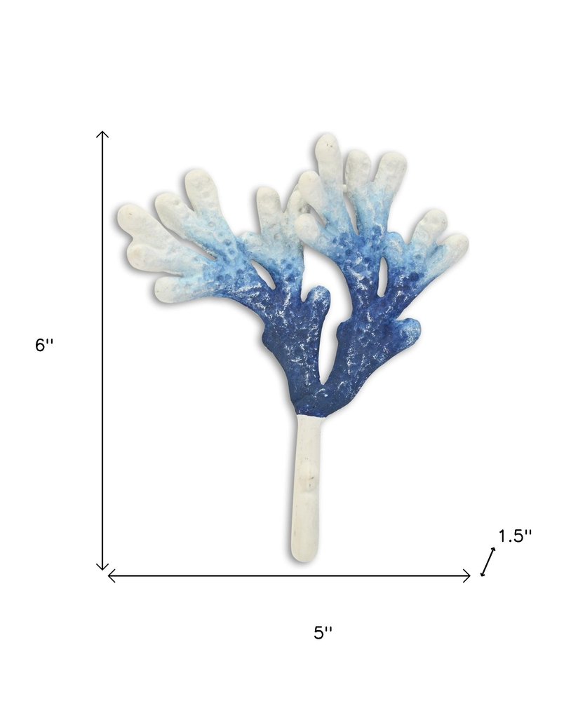 Gancho de pared de hierro fundido azul y blanco de 5" con diseño de coral