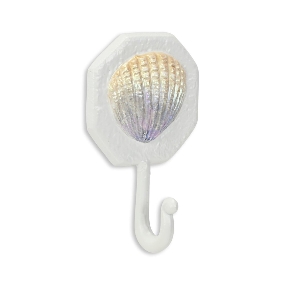 4" Cream And Pearl Cast Iron Seashell Wall Hook