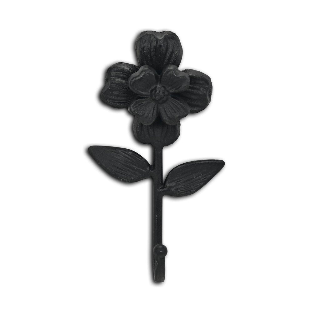 Gancho de pared con forma de flor de hierro fundido negro de 4"