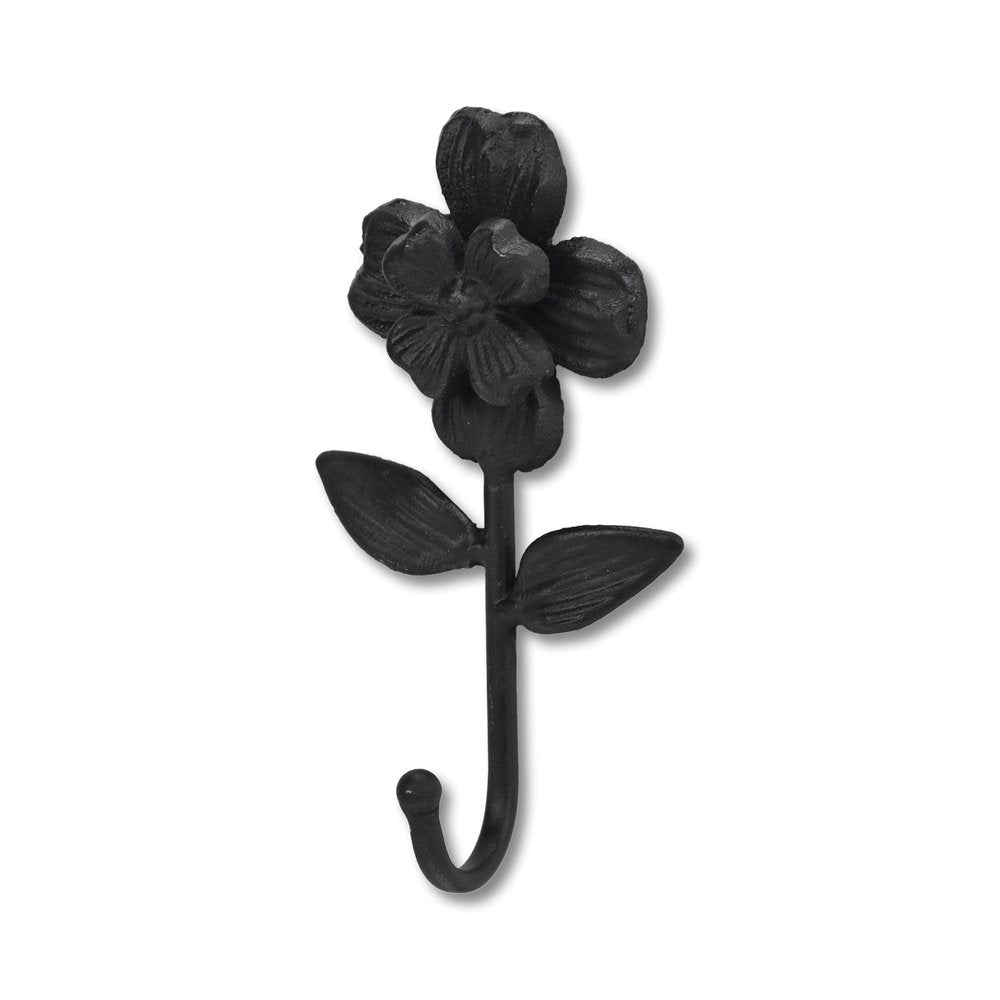 Gancho de pared con forma de flor de hierro fundido negro de 4"