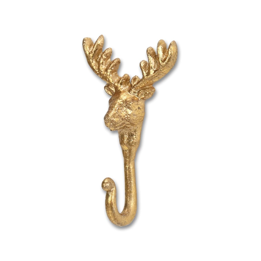 Gancho de pared de hierro fundido dorado de 3" con forma de ciervo