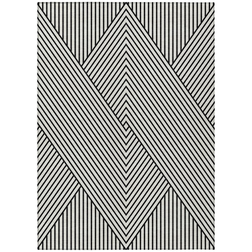 9' X 12' White And Black Geometric Washable Indoor Outdoor Area Rug