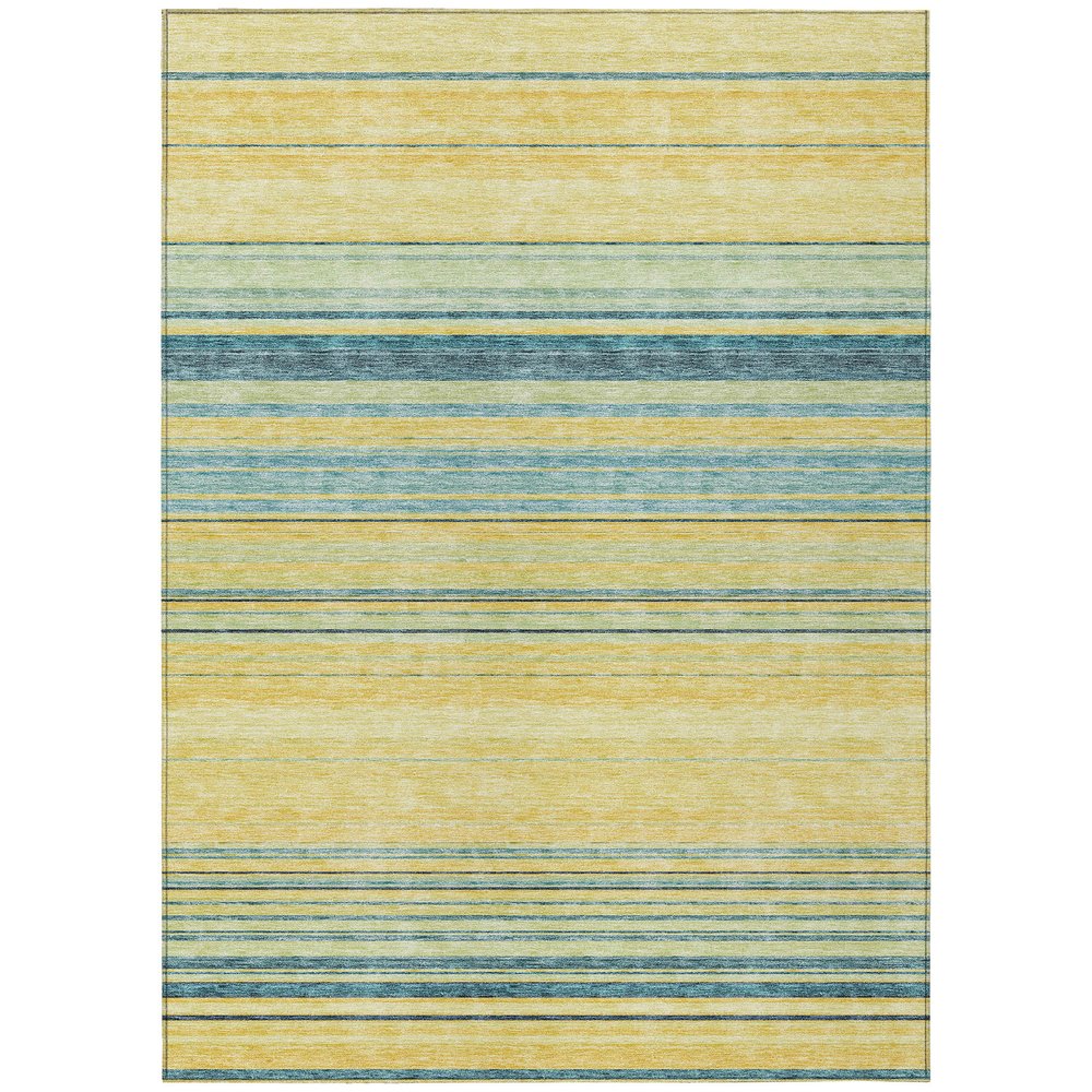 9' X 12' Yellow Denim Blue And Sky Blue Striped Washable Indoor Outdoor Area Rug