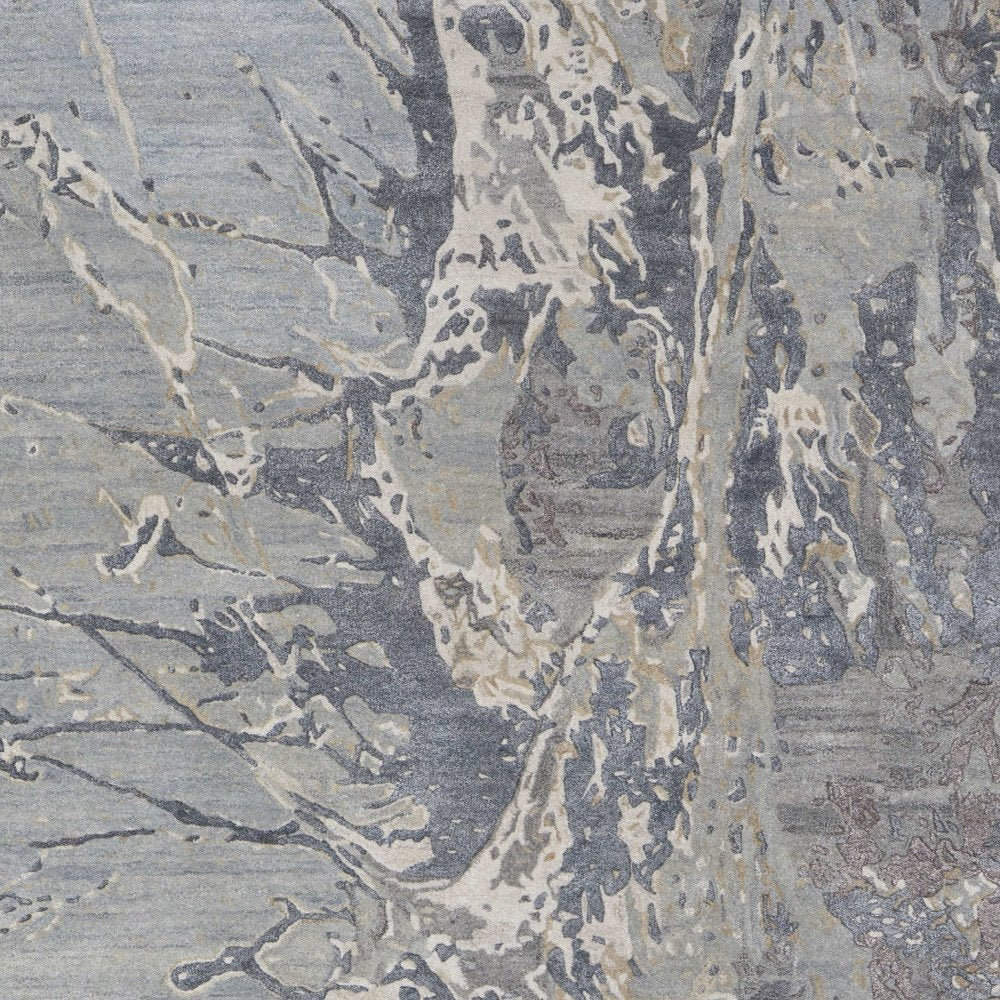 9' X 12' Ivory Taupe And Green Abstract Hand Tufted Distressed Area Rug