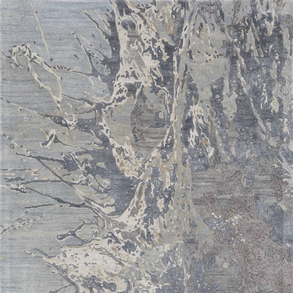 9' X 12' Ivory Taupe And Green Abstract Hand Tufted Distressed Area Rug