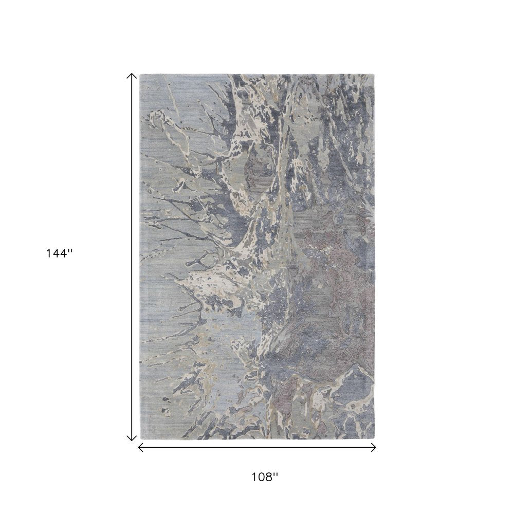9' X 12' Ivory Taupe And Green Abstract Hand Tufted Distressed Area Rug
