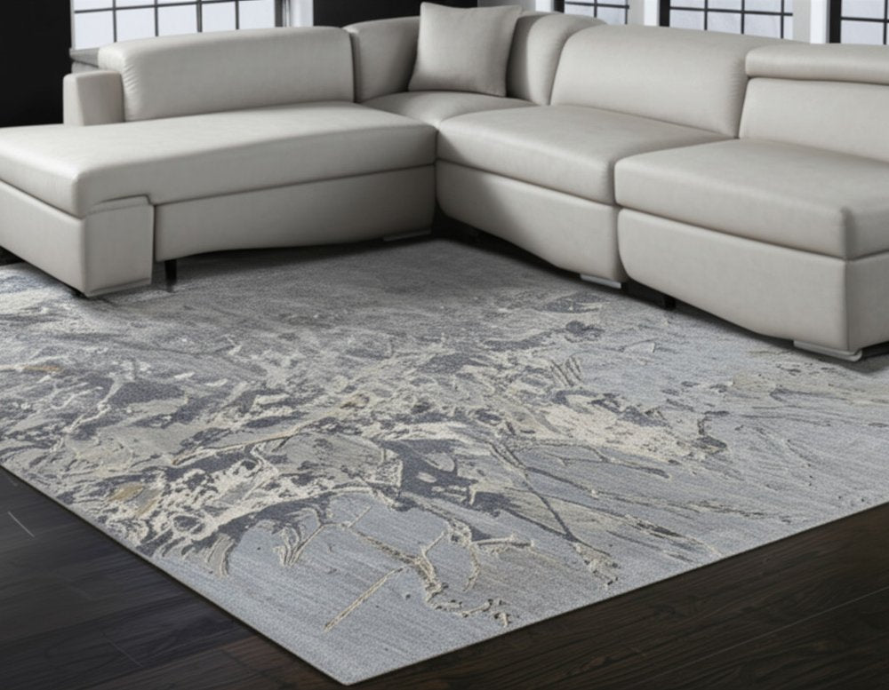 9' X 12' Ivory Taupe And Green Abstract Hand Tufted Distressed Area Rug