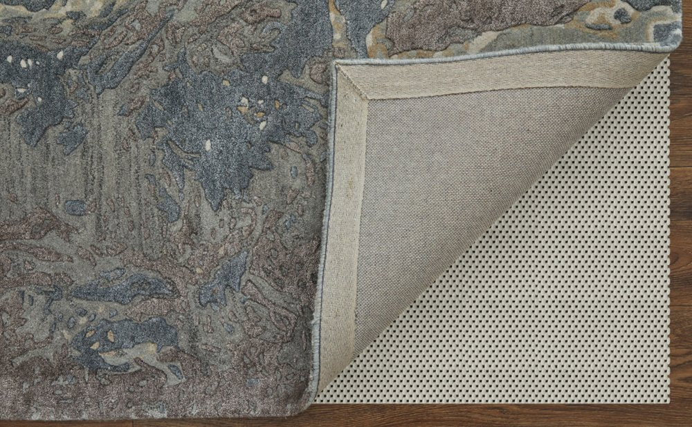 9' X 12' Ivory Taupe And Green Abstract Hand Tufted Distressed Area Rug