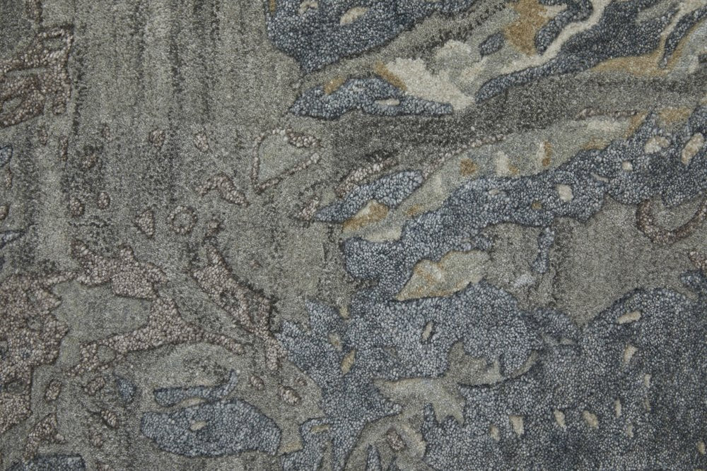 9' X 12' Ivory Taupe And Green Abstract Hand Tufted Distressed Area Rug