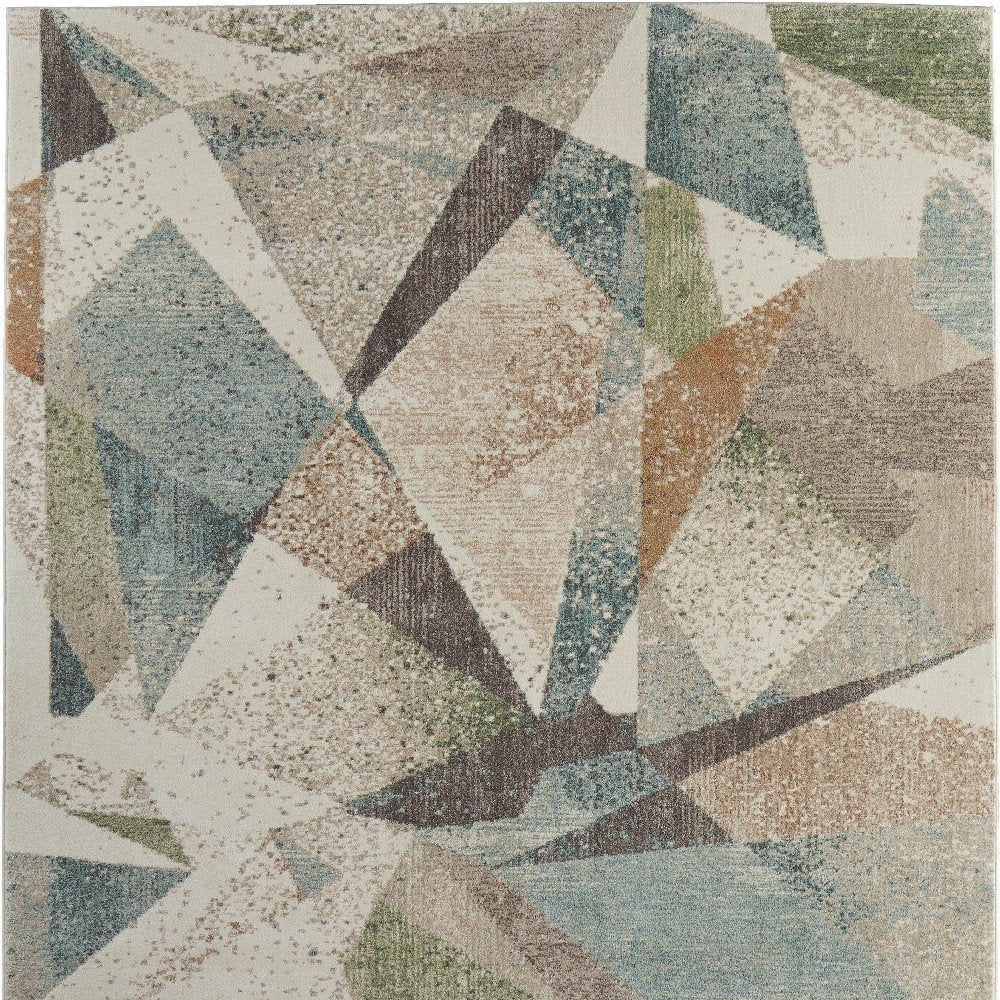 9' X 12' Ivory Blue And Green Checkered Area Rug