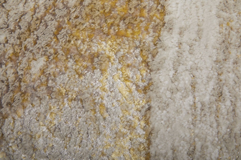 9' X 12' Ivory Taupe And Gold Abstract Area Rug