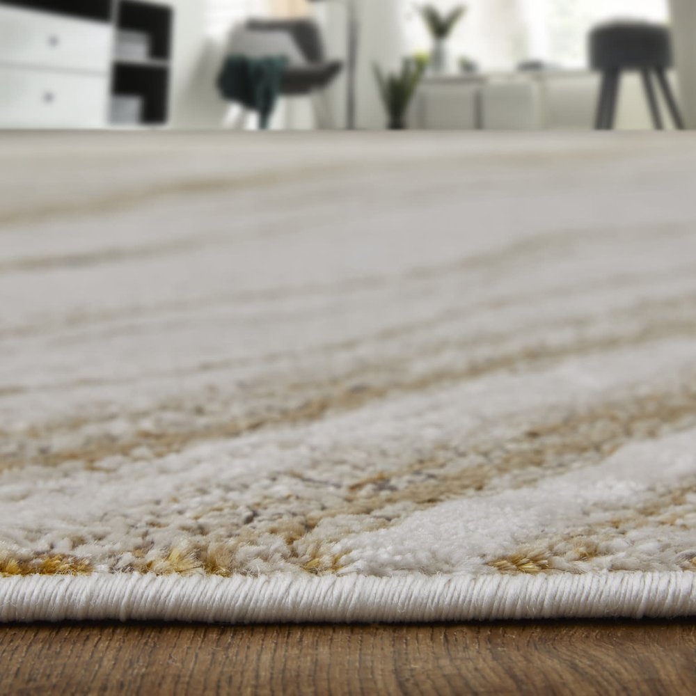 9' X 12' Ivory Taupe And Gold Abstract Area Rug