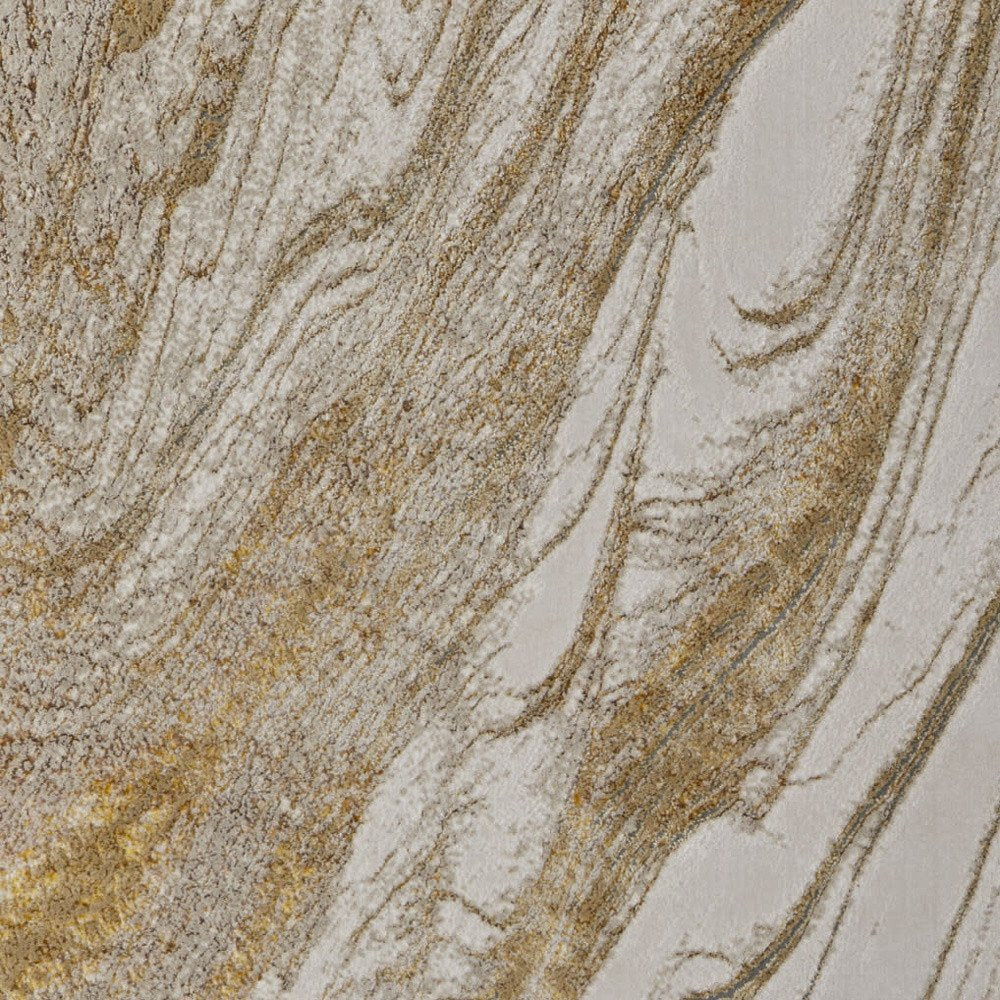 9' X 12' Ivory Taupe And Gold Abstract Area Rug