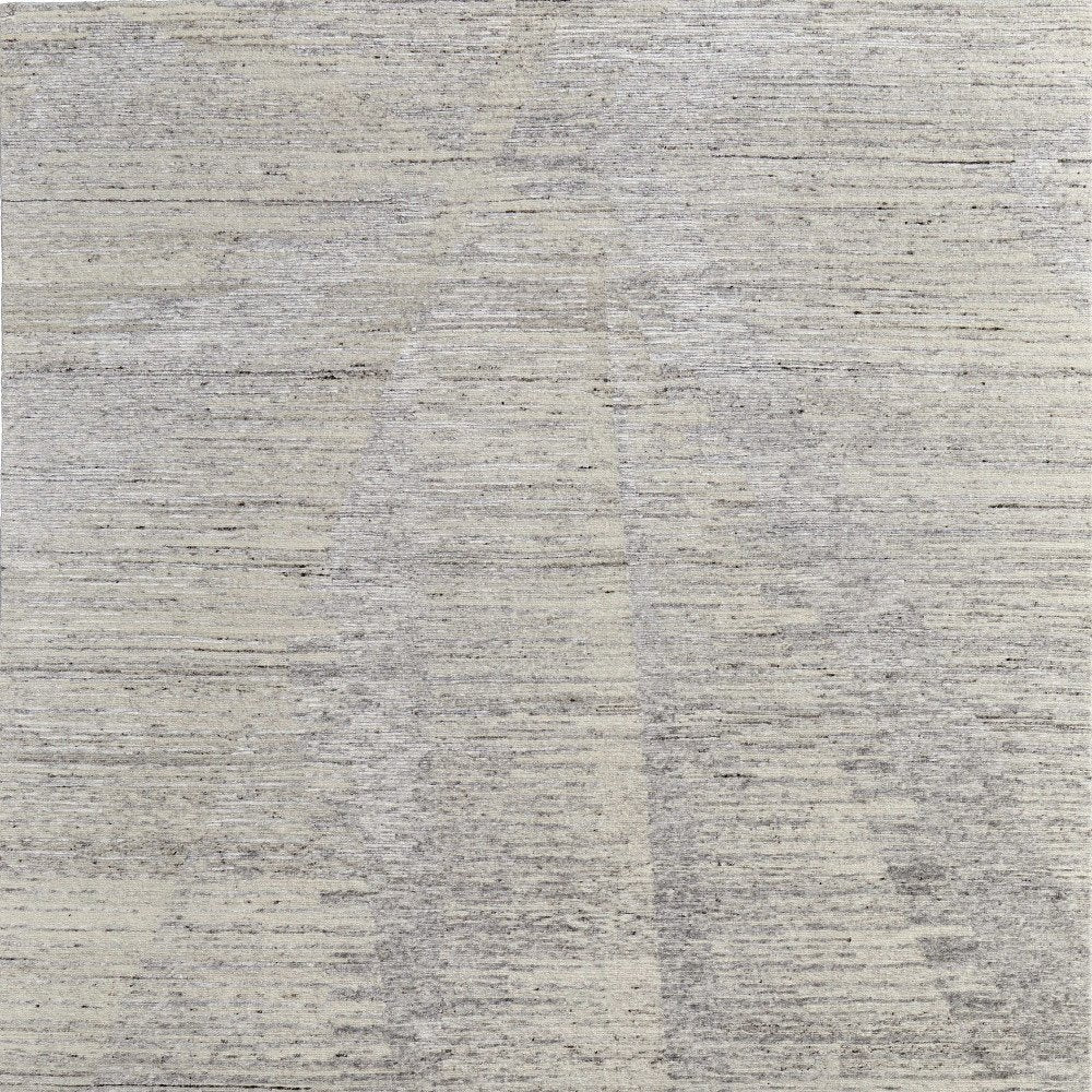9' X 13' Ivory And Gray Abstract Hand Knotted Distressed Area Rug