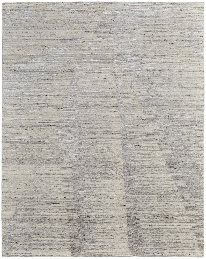 9' X 13' Ivory And Gray Abstract Hand Knotted Distressed Area Rug