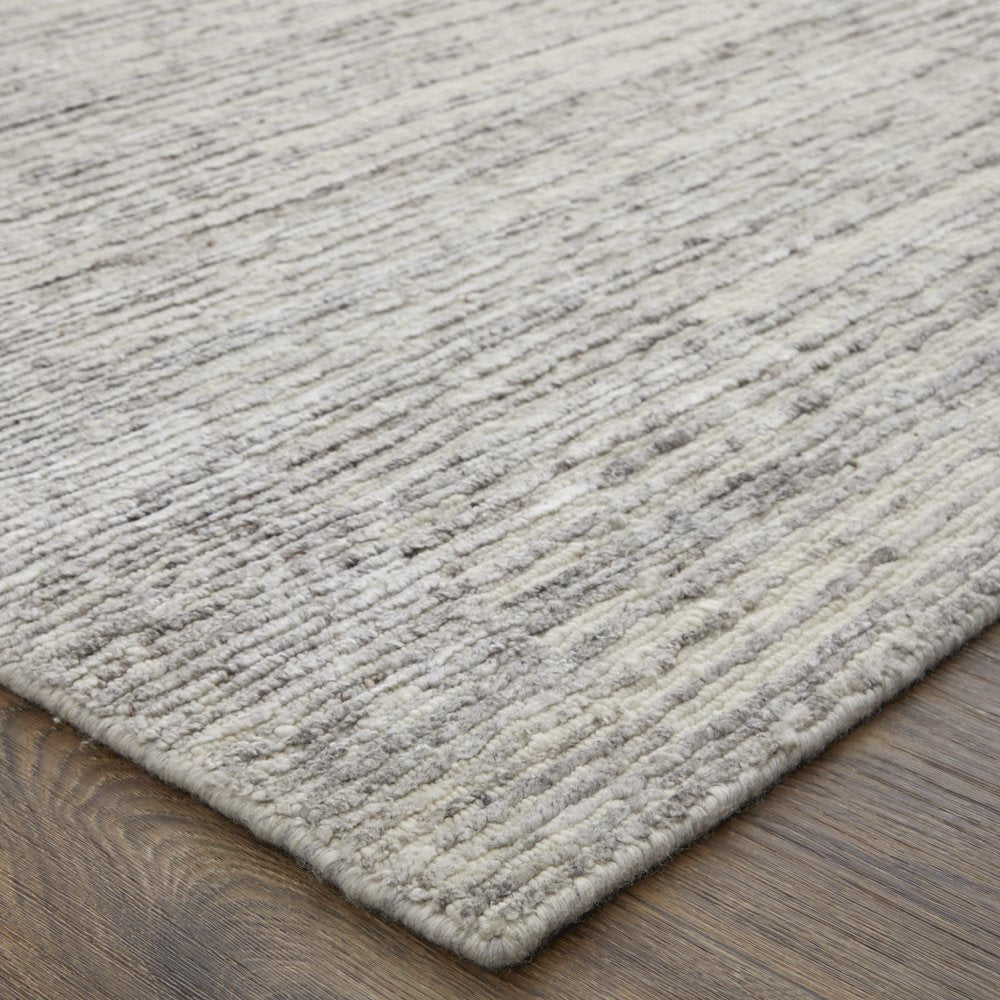 9' X 13' Ivory And Gray Abstract Hand Knotted Distressed Area Rug