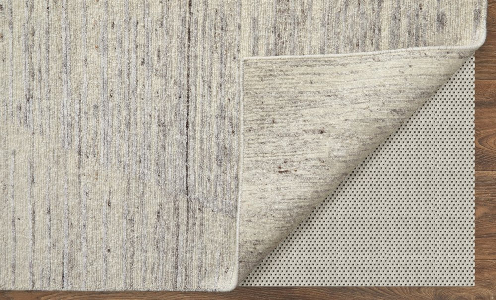 9' X 13' Ivory And Gray Abstract Hand Knotted Distressed Area Rug