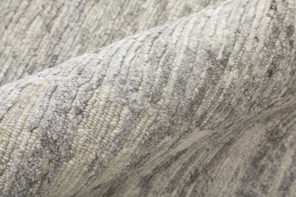 9' X 13' Ivory And Gray Abstract Hand Knotted Distressed Area Rug
