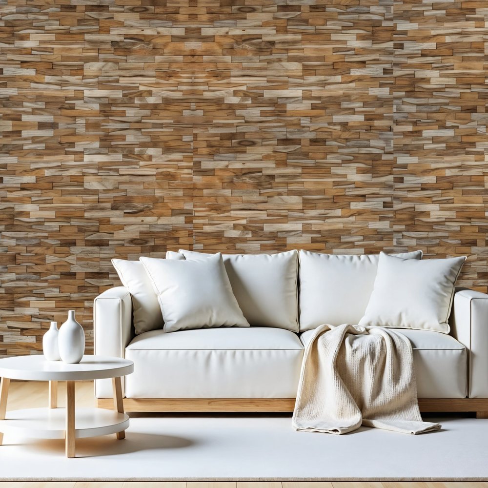 Brown 3D Embossed Abstract Brushed Teak Reclaimed Wood Decorative Wall Panels
