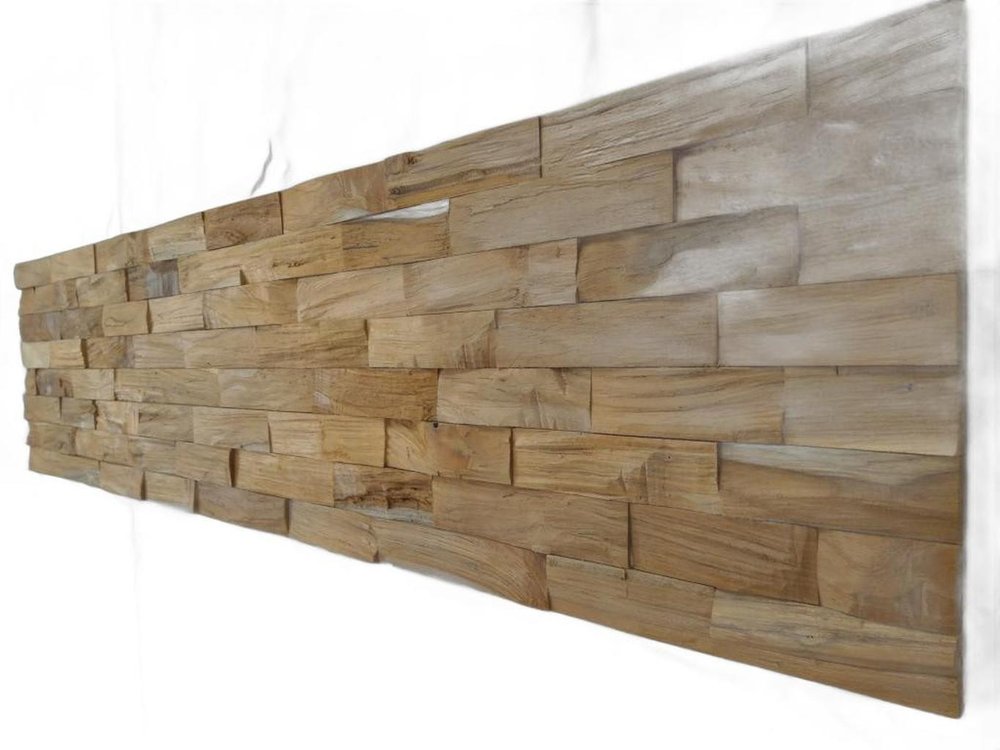 Brown 3D Embossed Abstract Brushed Teak Reclaimed Wood Decorative Wall Panels