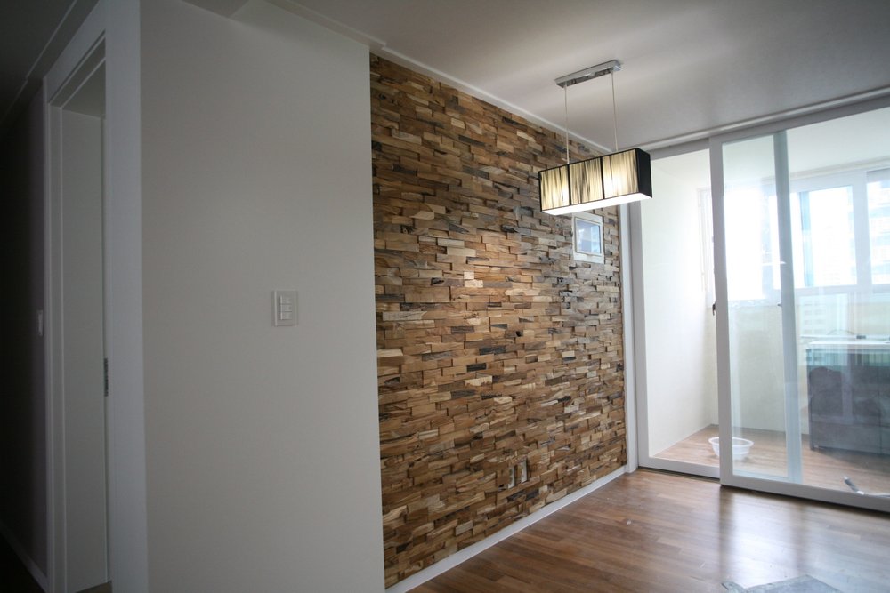 Brown 3D Embossed Abstract Brushed Teak Reclaimed Wood Decorative Wall Panels