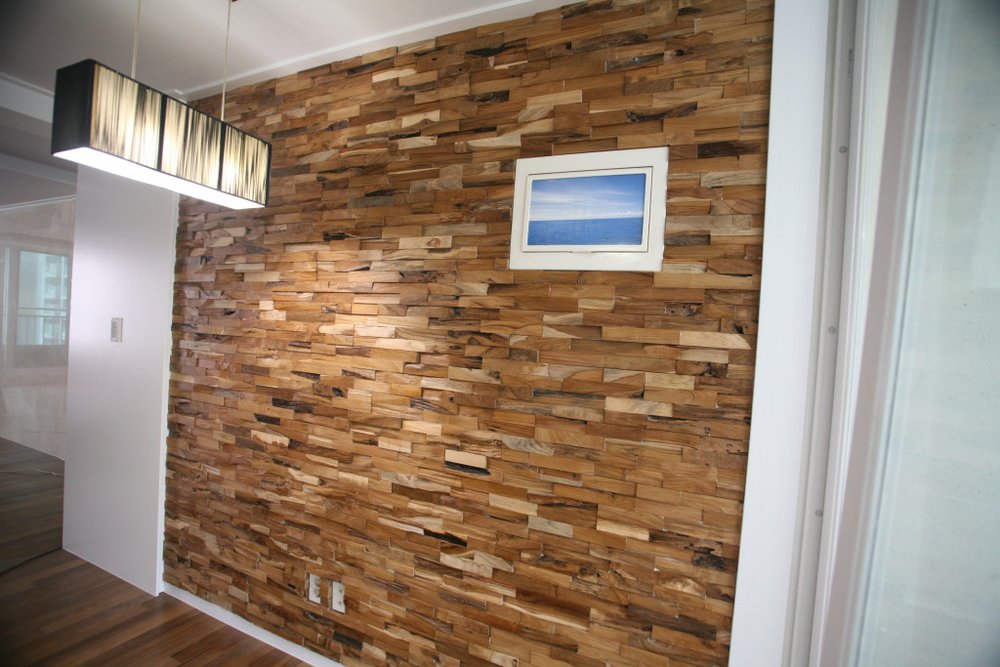 Brown 3D Embossed Abstract Brushed Teak Reclaimed Wood Decorative Wall Panels