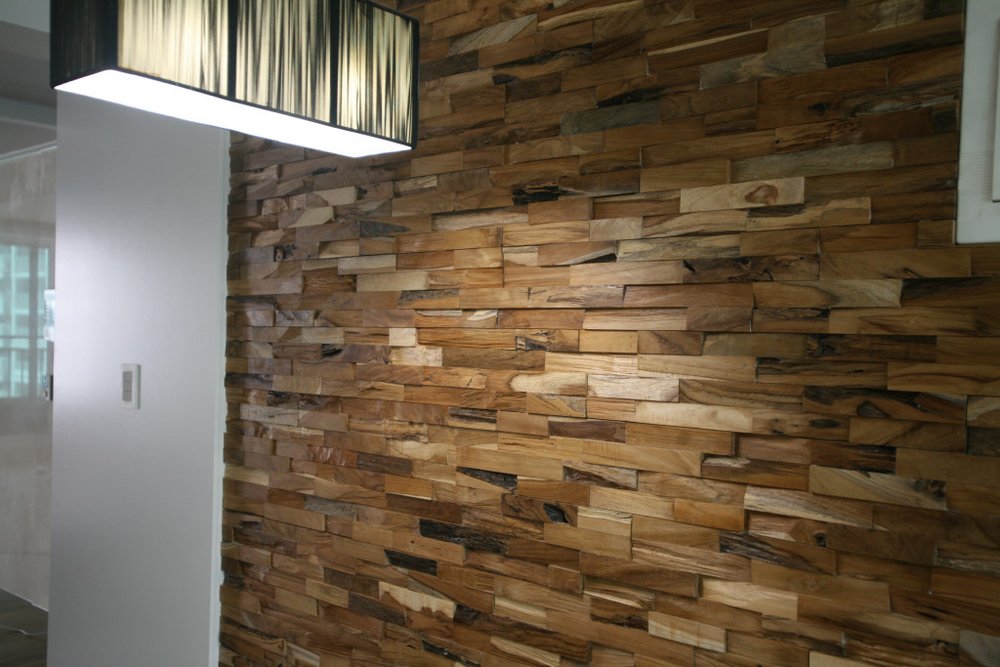Brown 3D Embossed Abstract Brushed Teak Reclaimed Wood Decorative Wall Panels