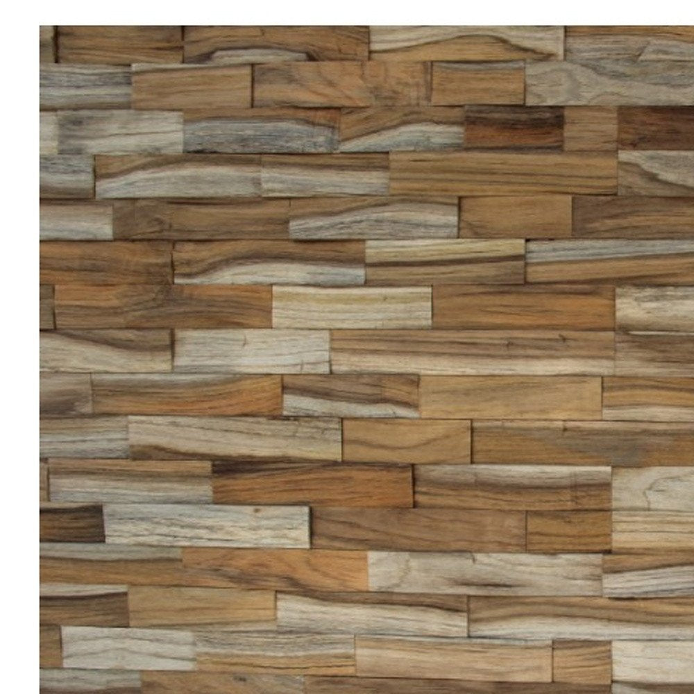 Brown 3D Embossed Abstract Brushed Teak Reclaimed Wood Decorative Wall Panels