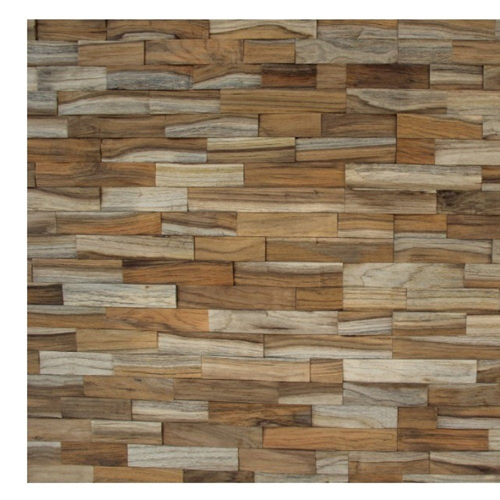 Brown 3D Embossed Abstract Brushed Teak Reclaimed Wood Decorative Wall Panels