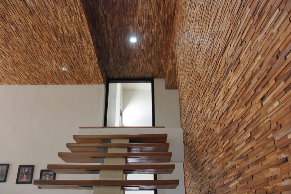 Brown 3D Embossed Geometric Teak Reclaimed Wood Decorative Wall Panels