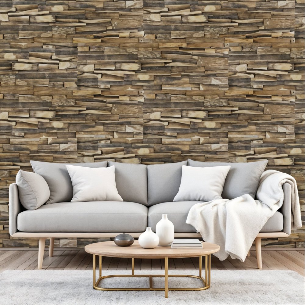 Brown 3D Embossed Geometric Teak Reclaimed Wood Decorative Wall Panels