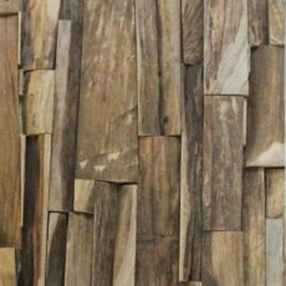 Brown 3D Embossed Geometric Teak Reclaimed Wood Decorative Wall Panels