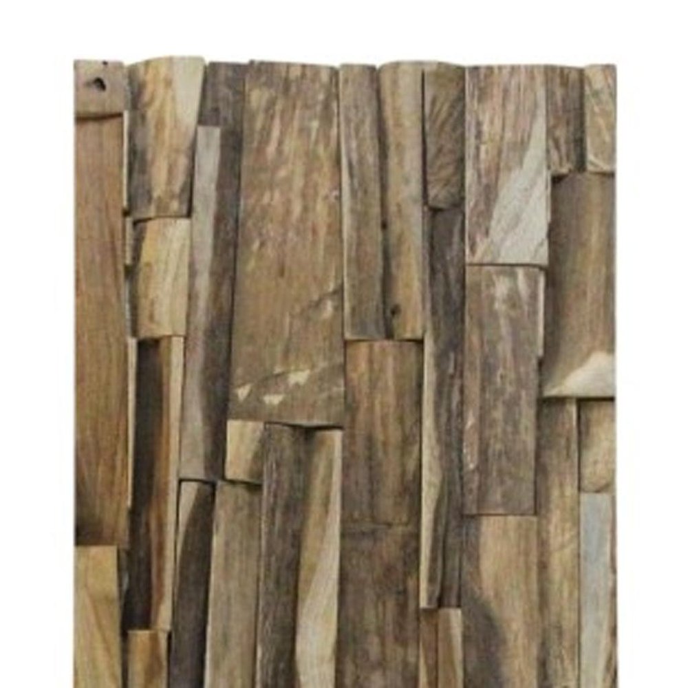 Brown 3D Embossed Geometric Teak Reclaimed Wood Decorative Wall Panels