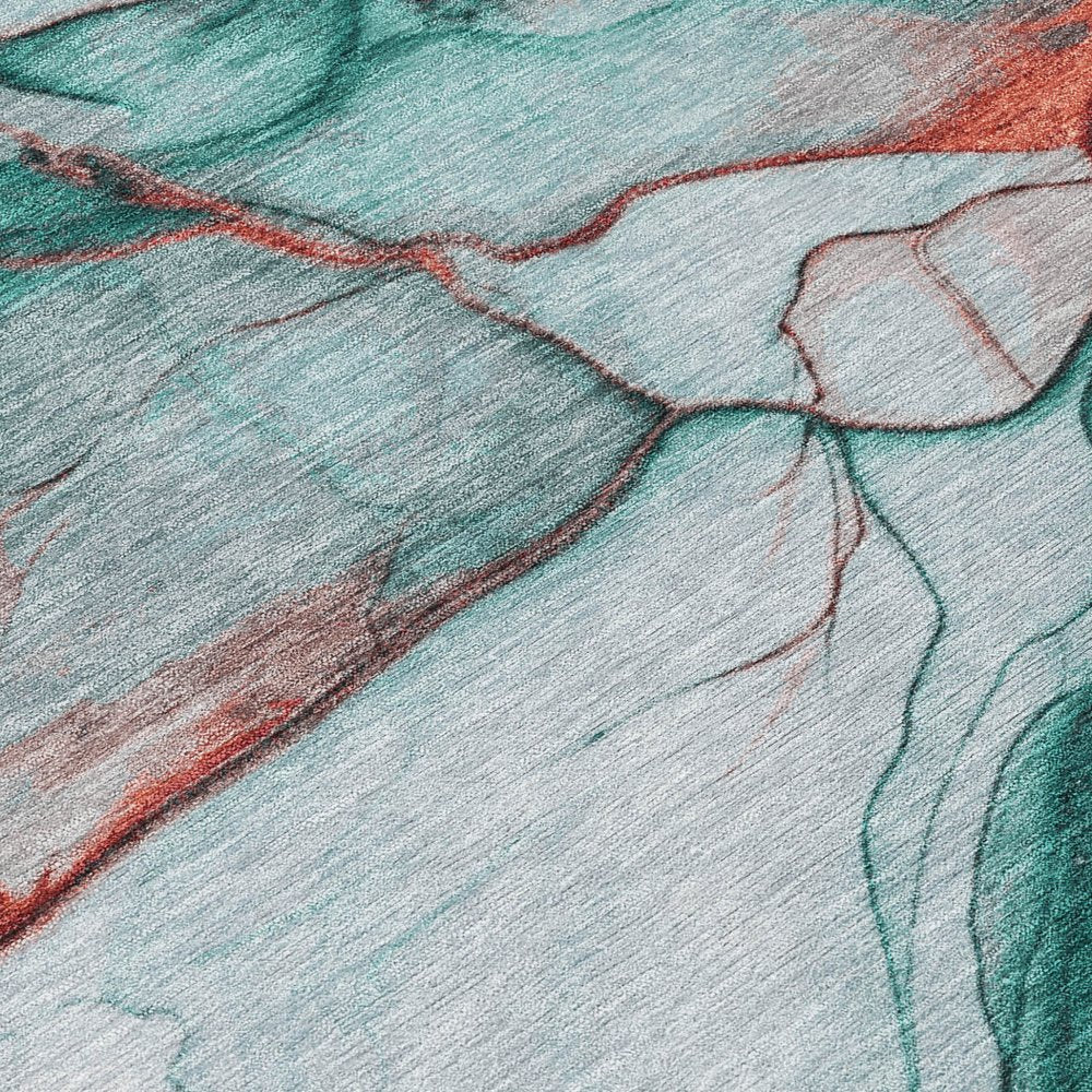 9' X 12' Teal Blue And Terra Cotta Abstract Washable Indoor Outdoor Area Rug