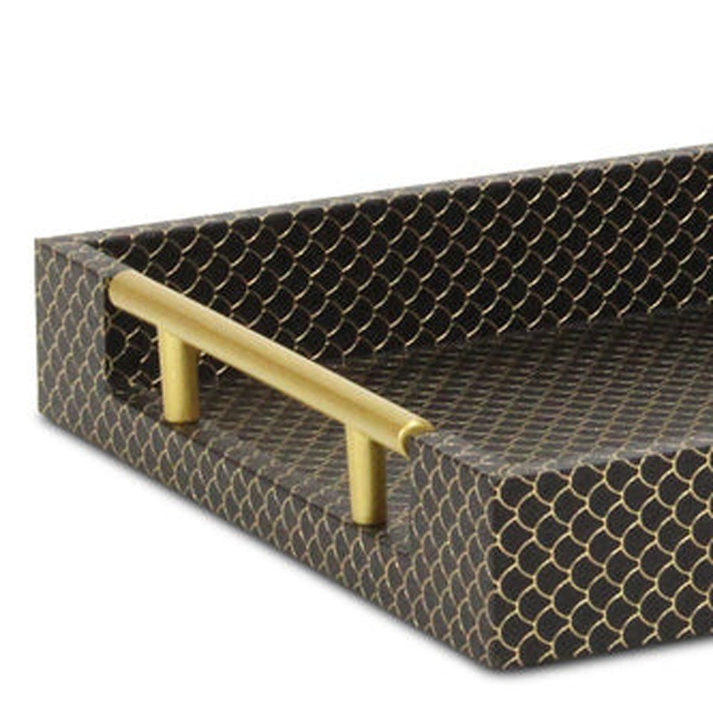 16" Black And Gold Geometric Print Handmade Serving Tray
