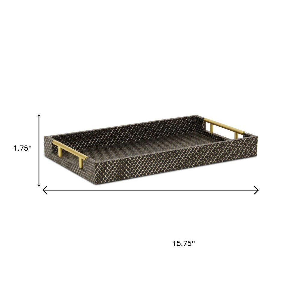 16" Black And Gold Geometric Print Handmade Serving Tray