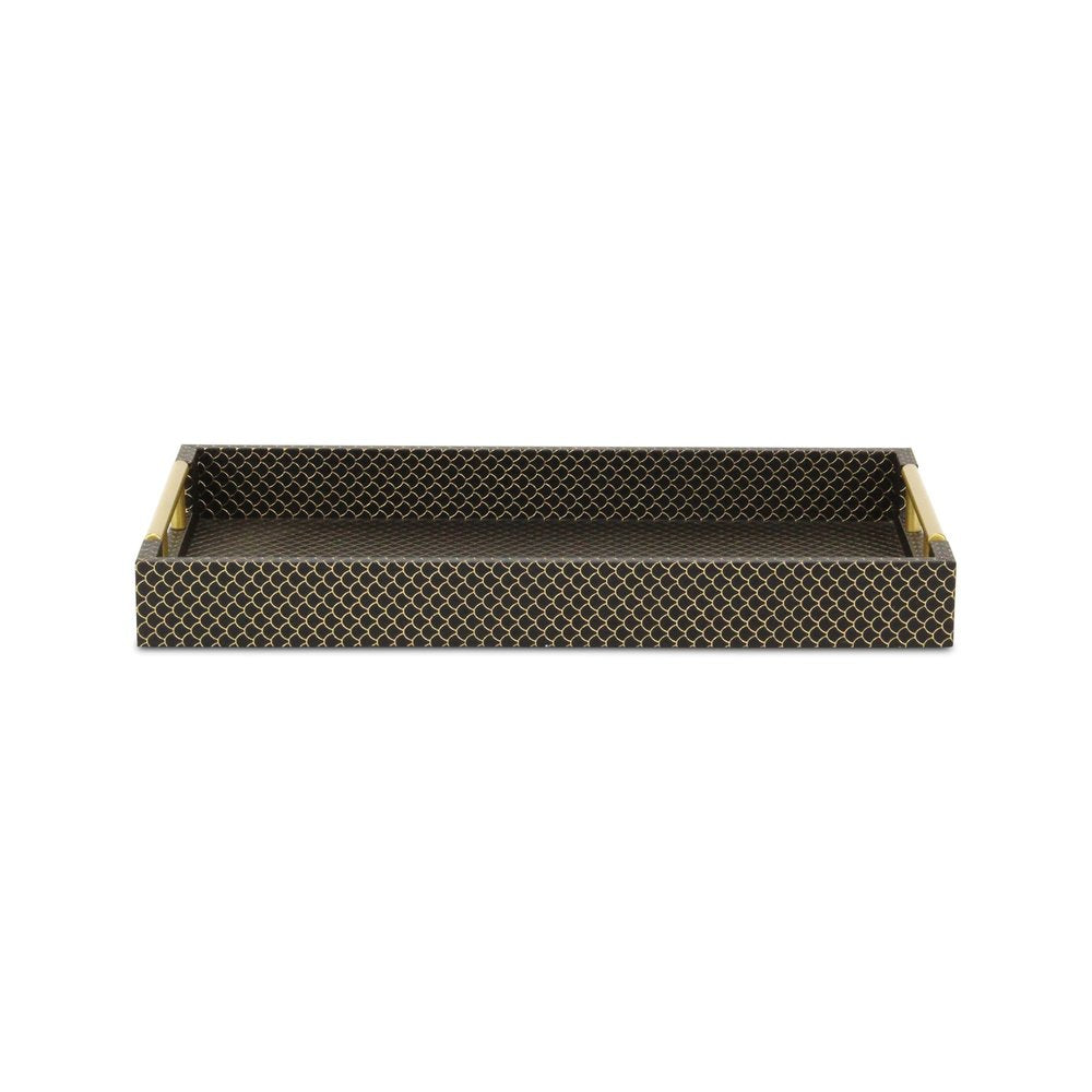 16" Black And Gold Geometric Print Handmade Serving Tray