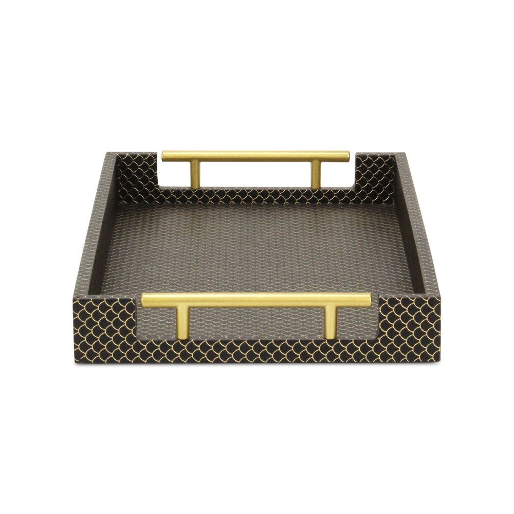 16" Black And Gold Geometric Print Handmade Serving Tray