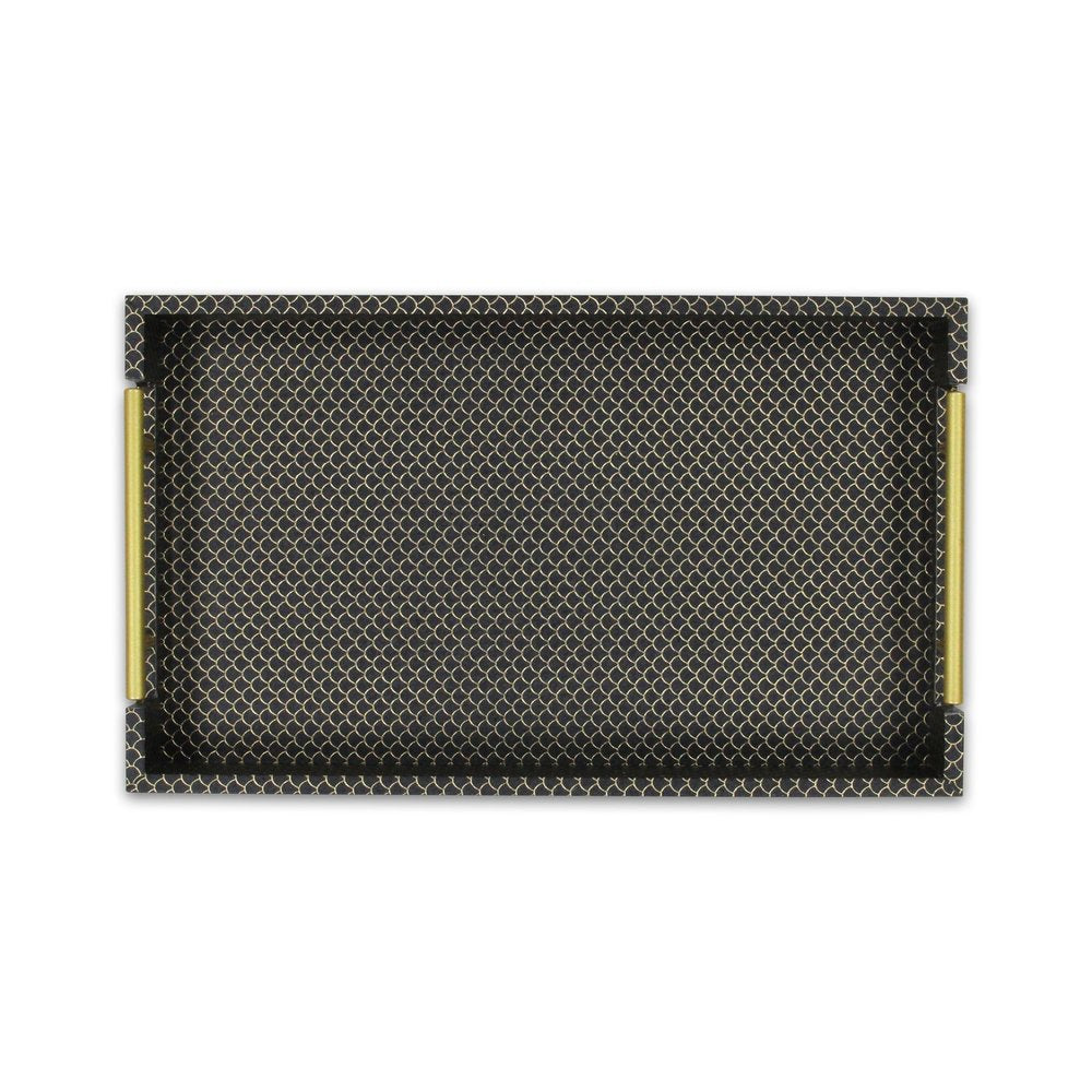 16" Black And Gold Geometric Print Handmade Serving Tray
