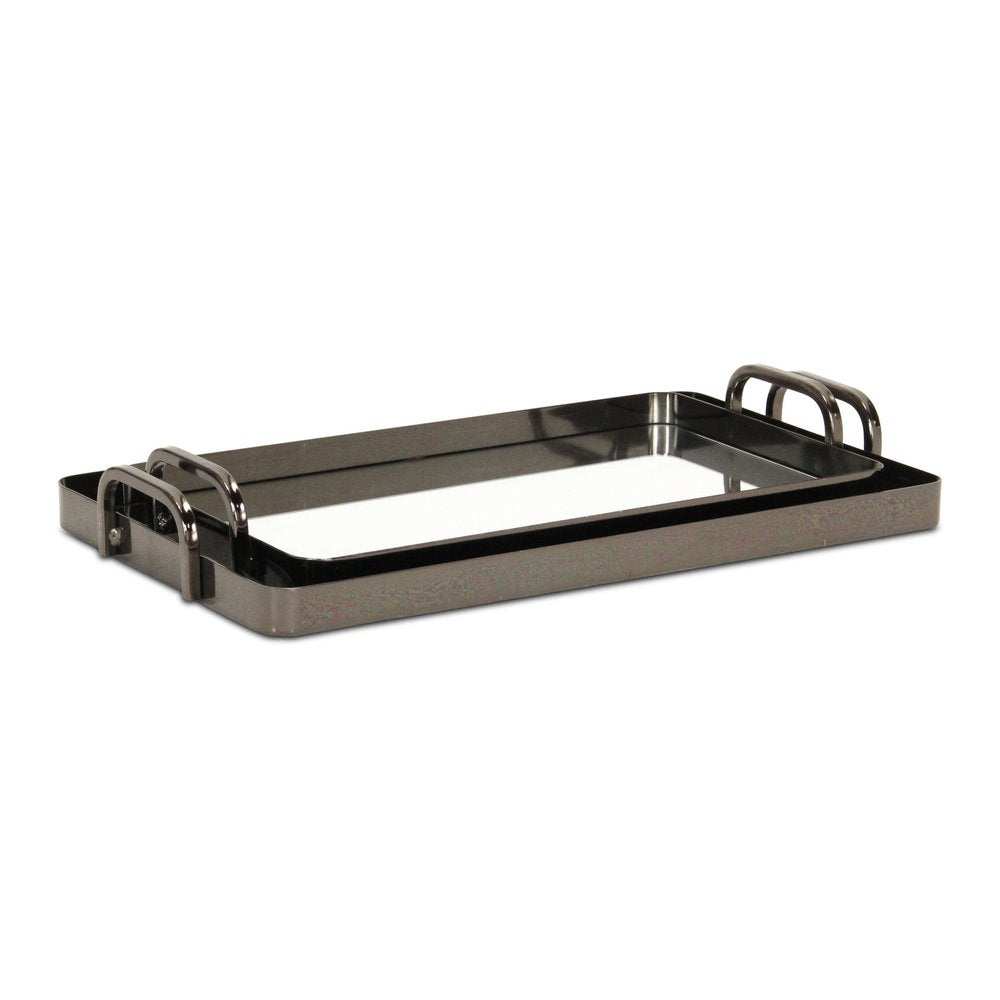 Juego de dos bandejas para servir hechas a mano de aluminio peltre y vidrio espejado
