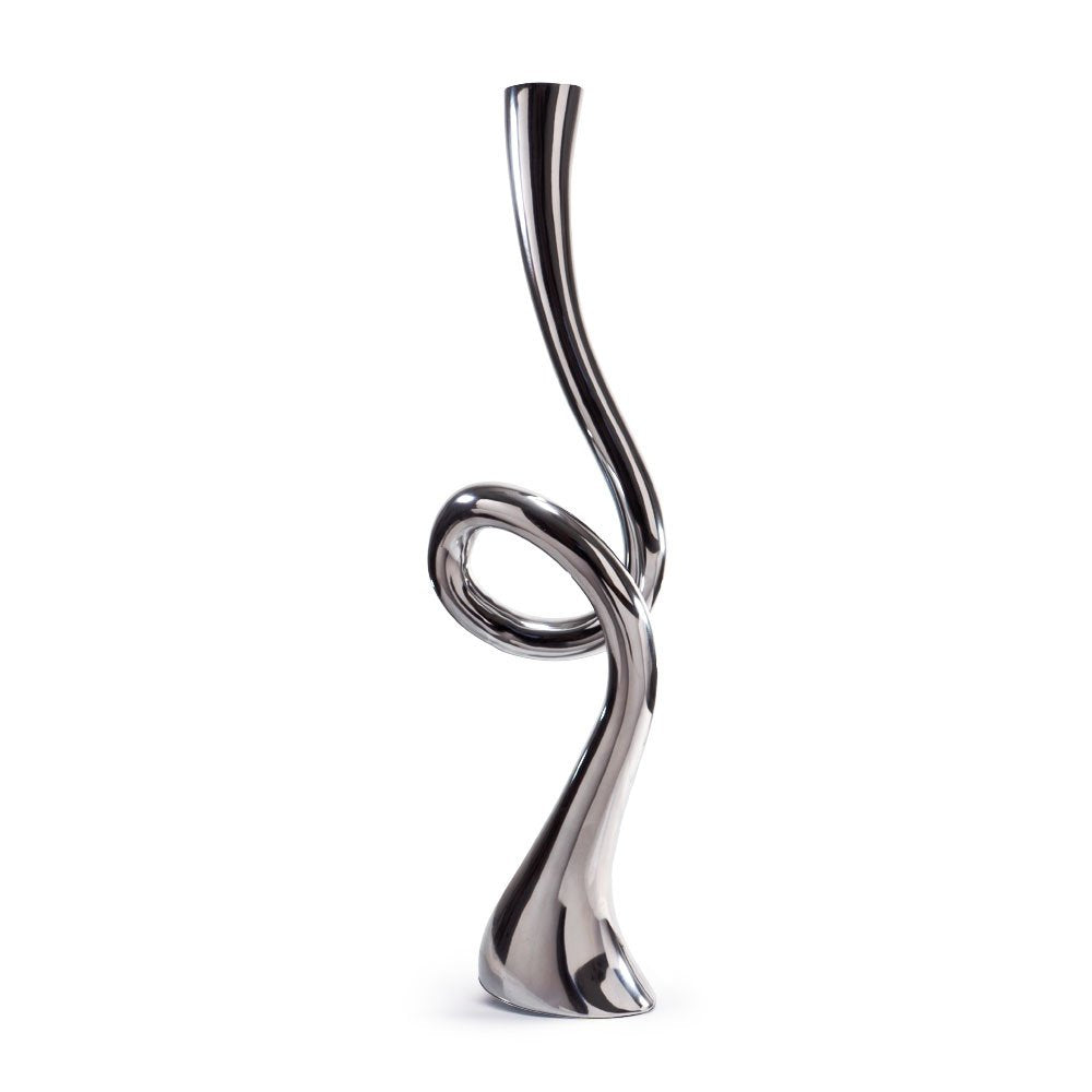 39" Silver Trumpet Aluminum Floor Vase