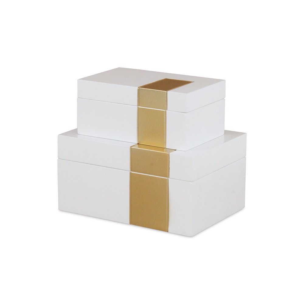 Set Of Two White And Gold Wood Jewelry Boxes