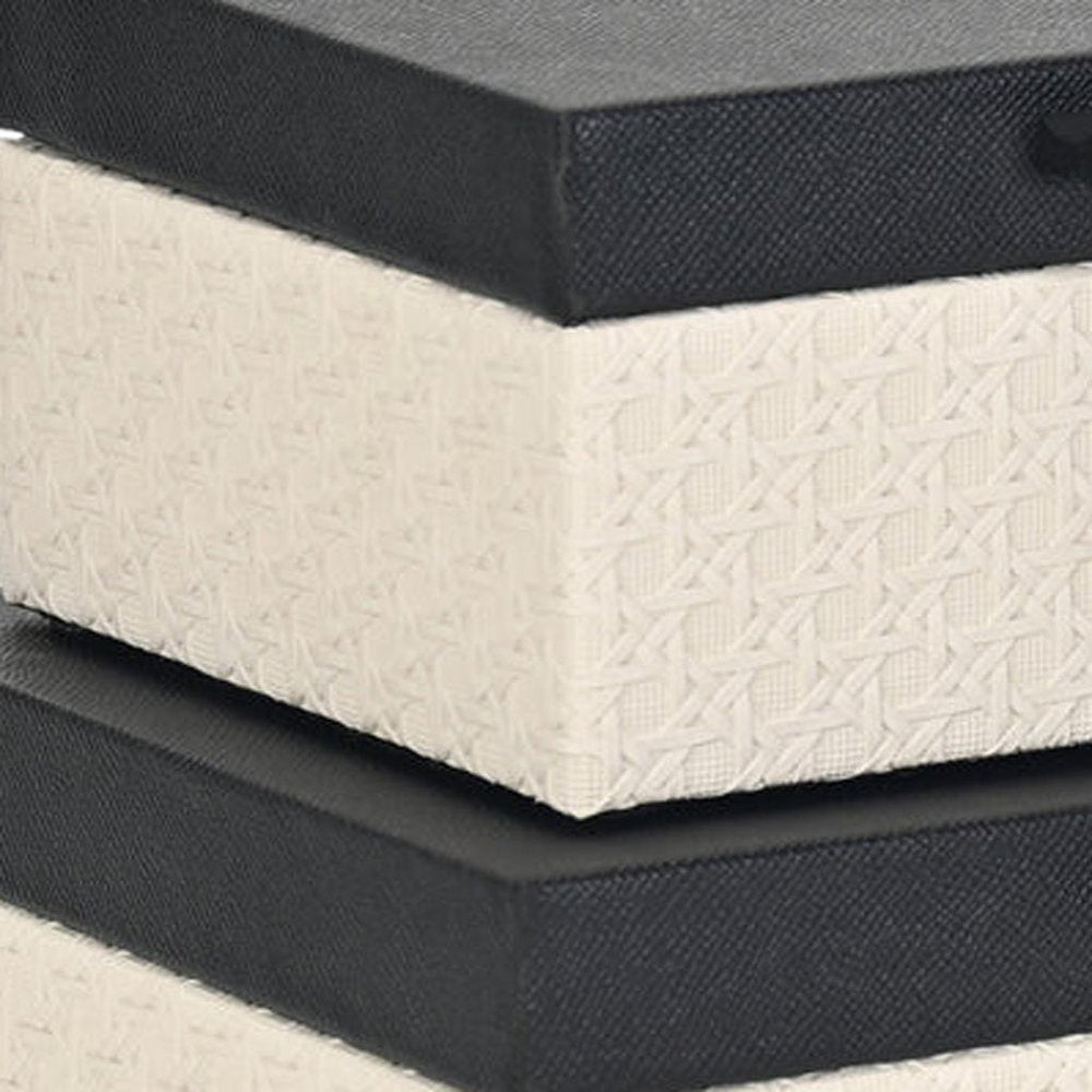 Set Of Two Black And Cream Faux Shagreen And Faux Wicker Jewelry Boxes