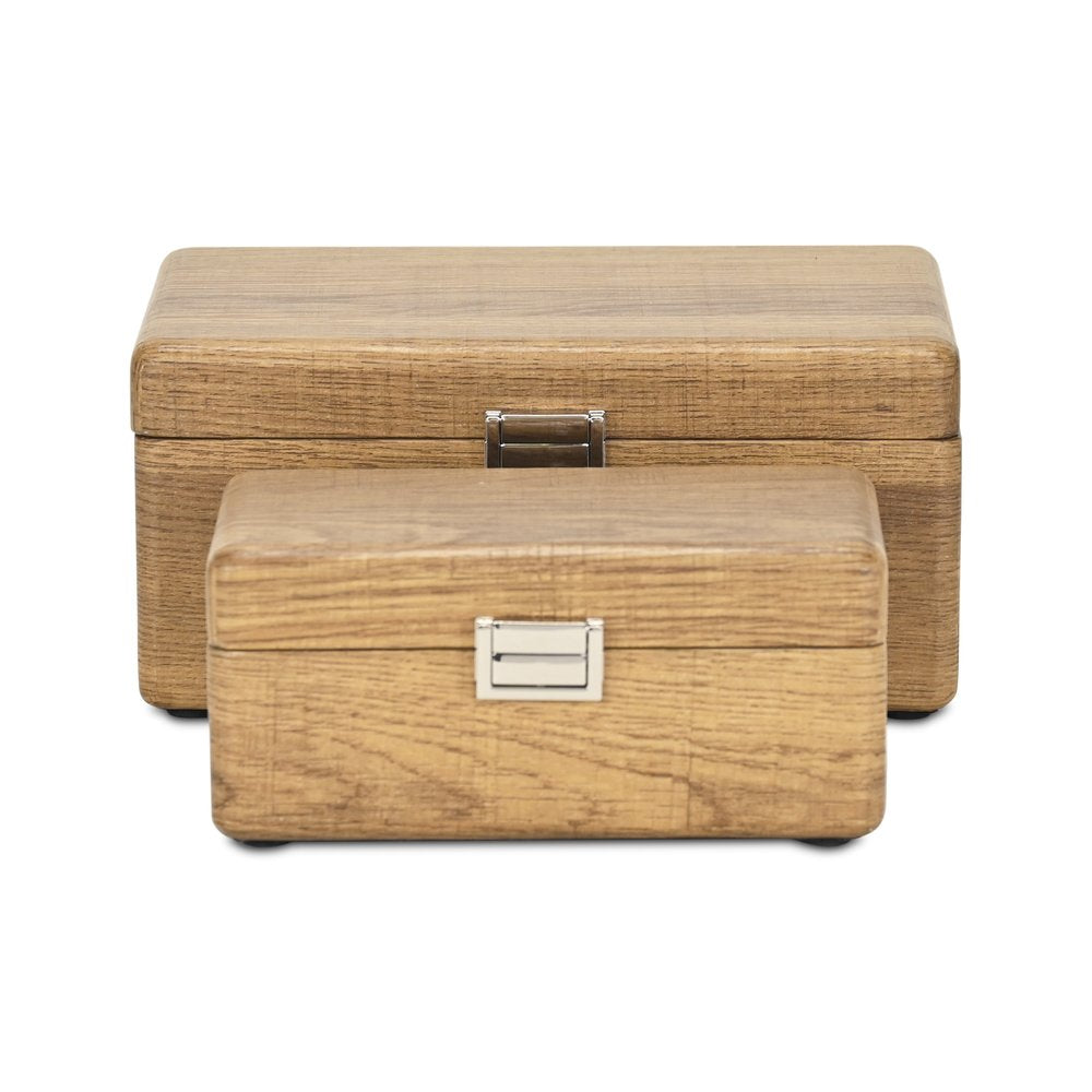Juego de dos joyeros de madera maciza marrón
