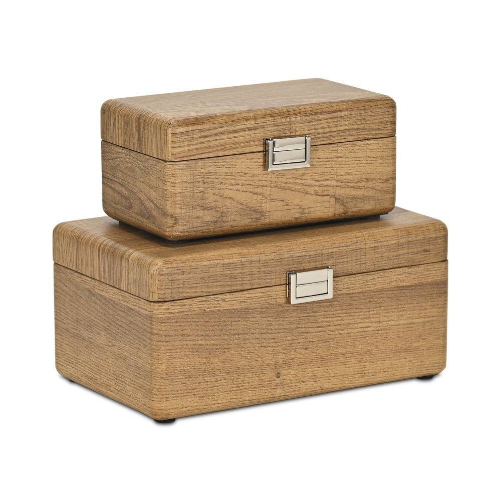 Juego de dos joyeros de madera maciza marrón