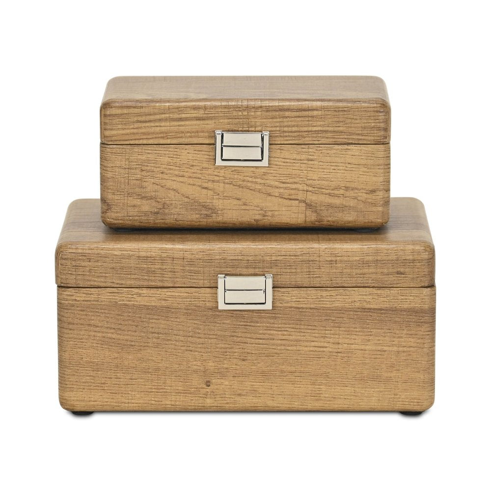 Juego de dos joyeros de madera maciza marrón