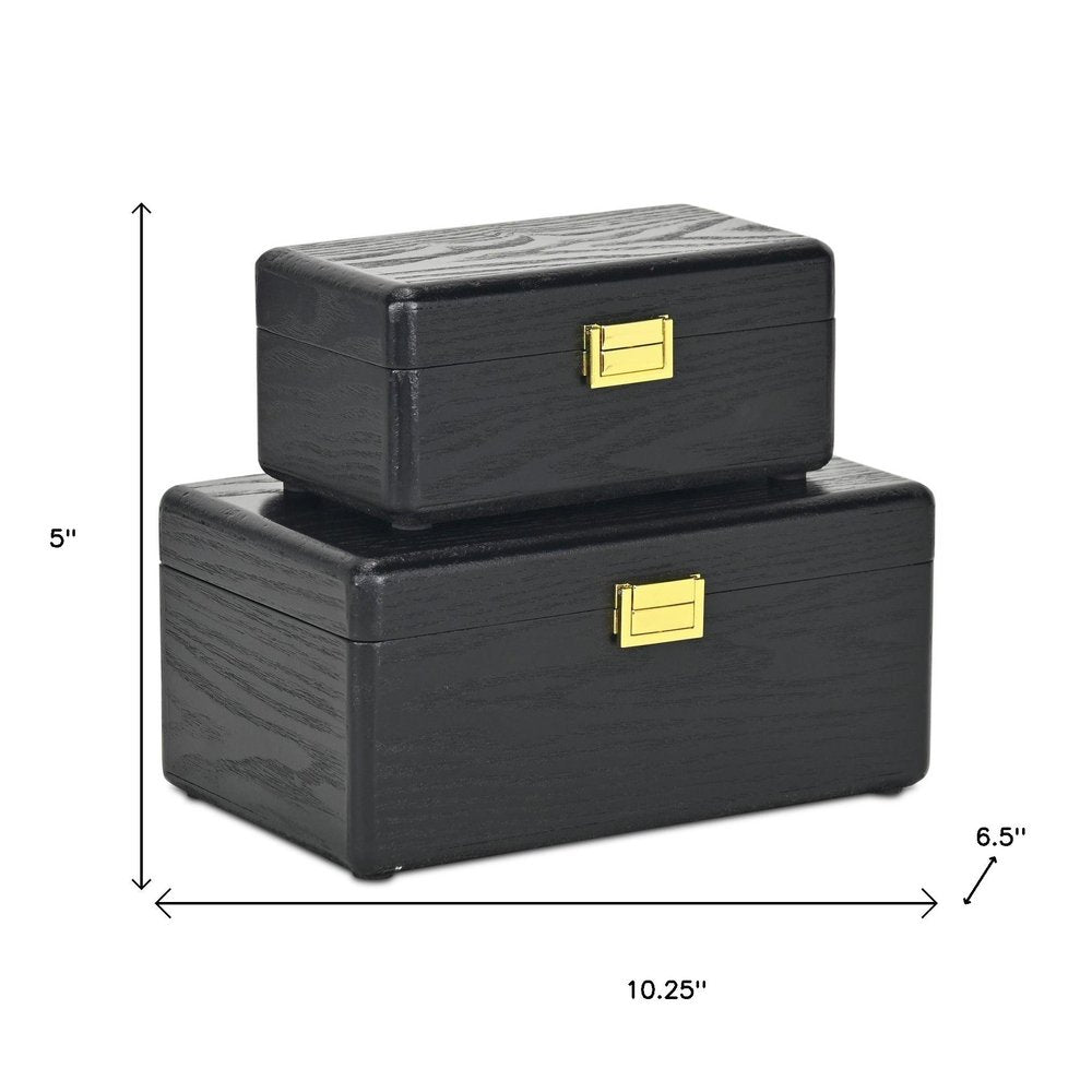 Set Of Two Black Solid Wood Jewelry Box